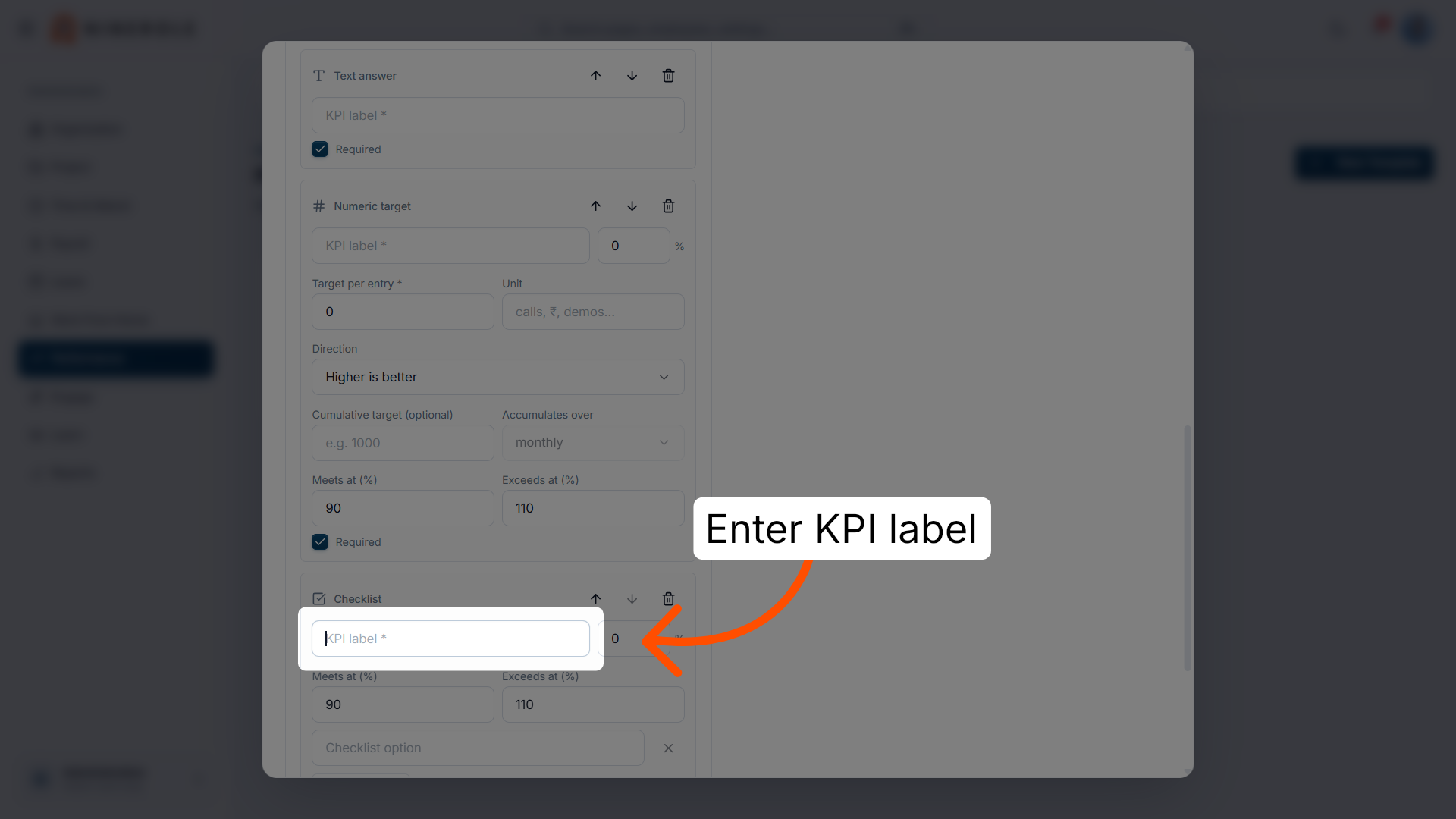 Enter its KPI label