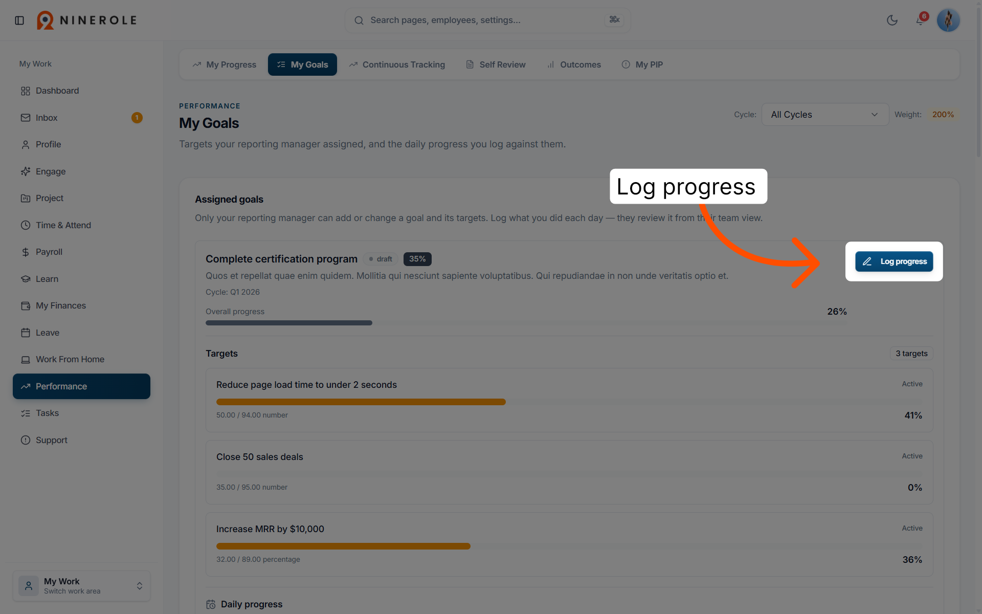 Start logging progress