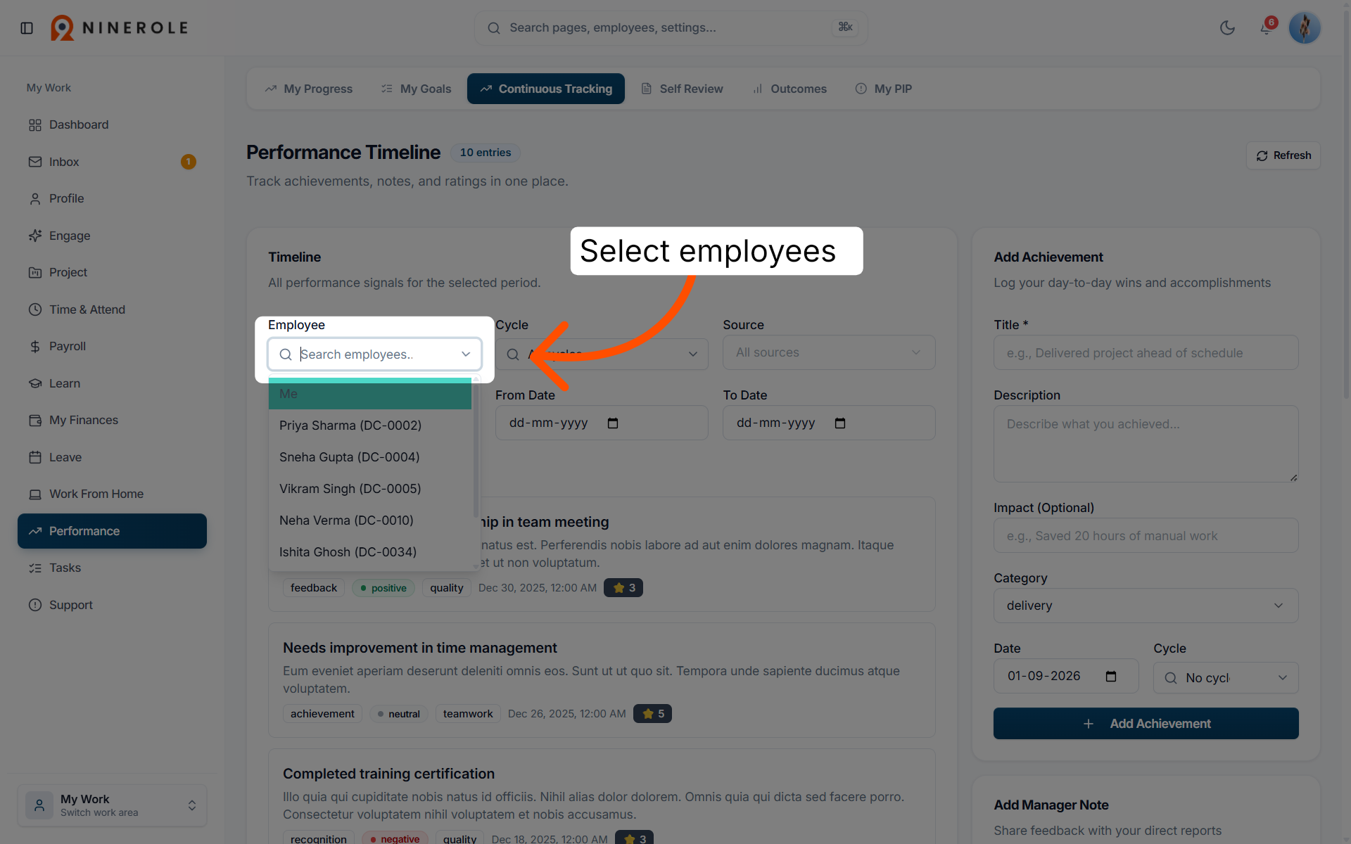 Filter by employee