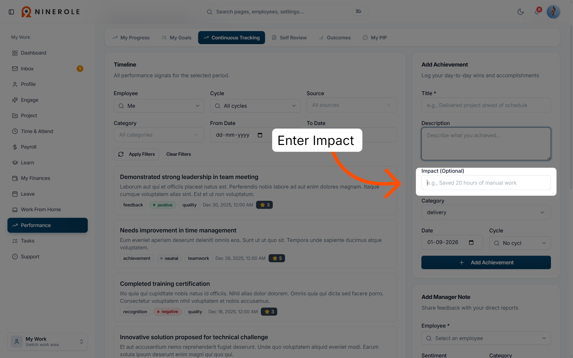 Record the impact