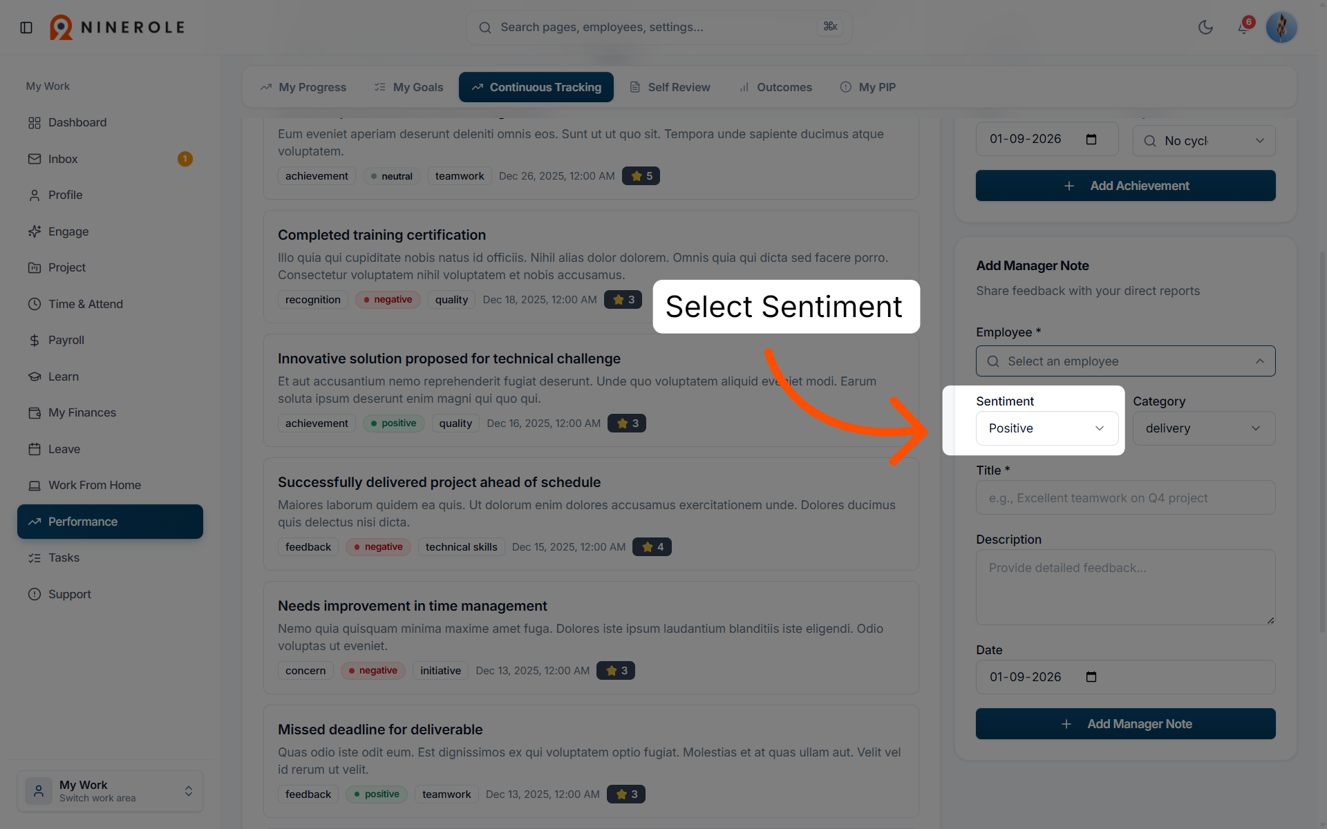 Select the sentiment