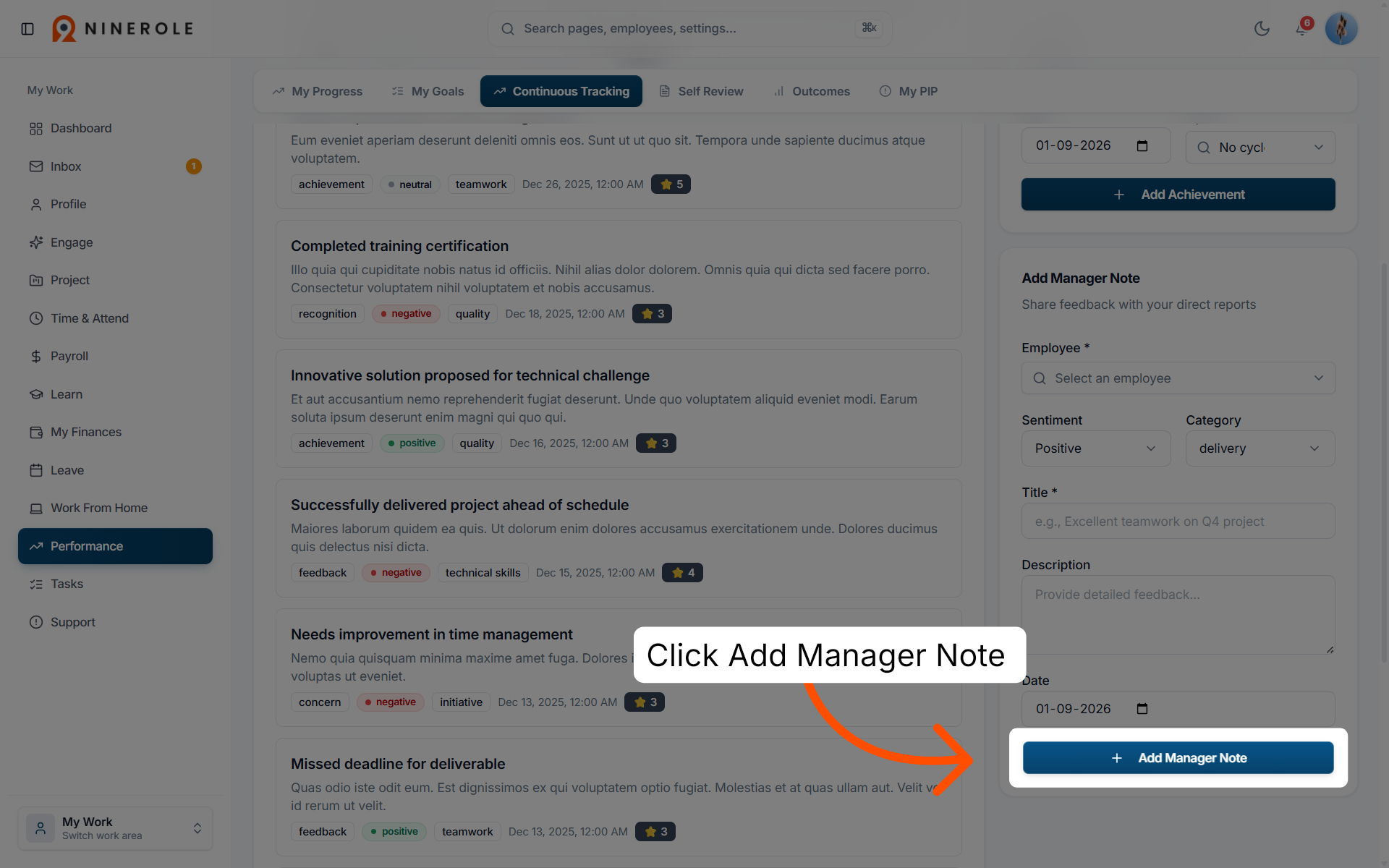 Add the manager note