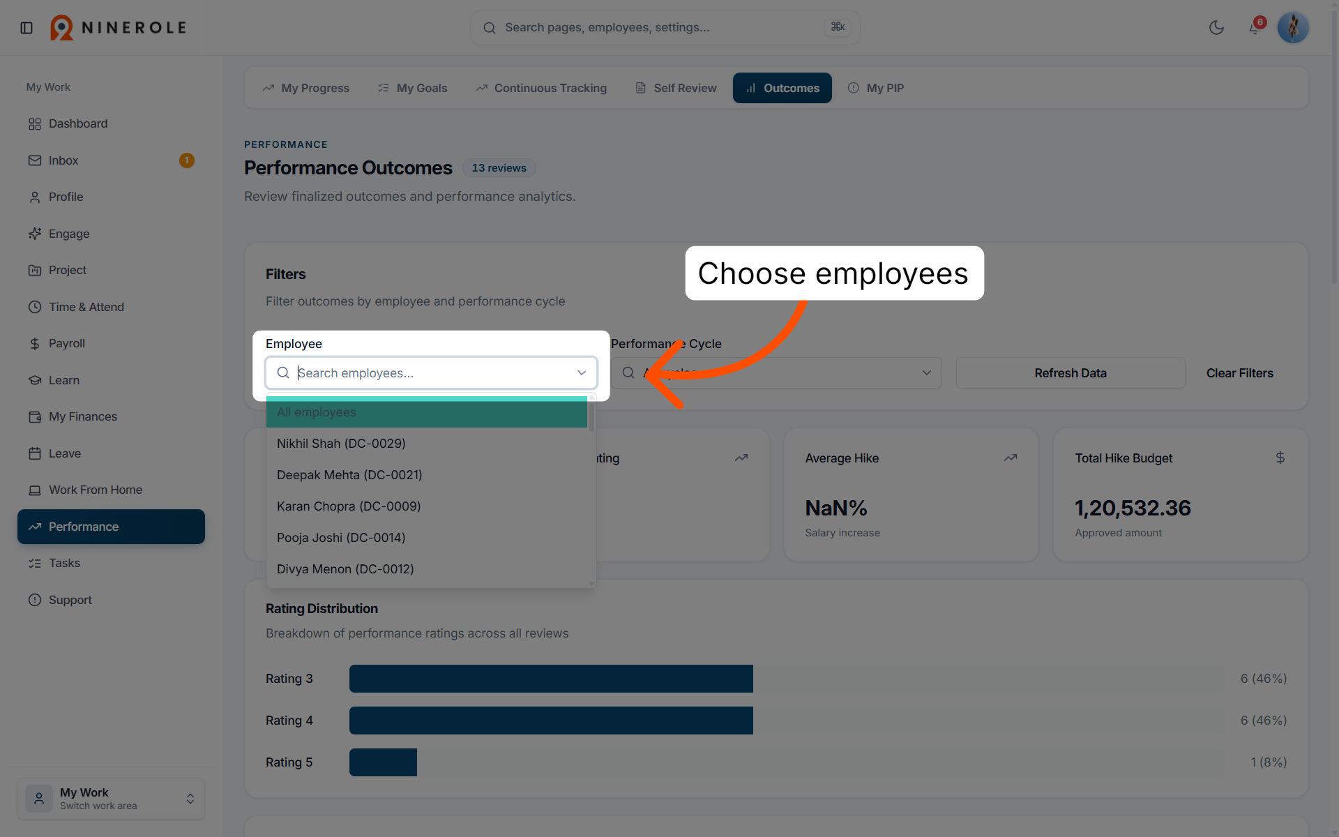 Search employee data