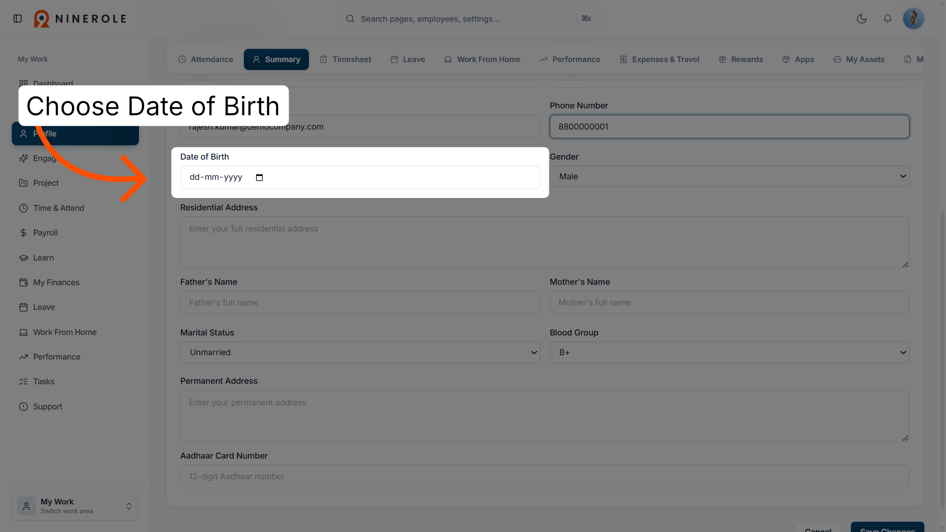 Set Date of Birth