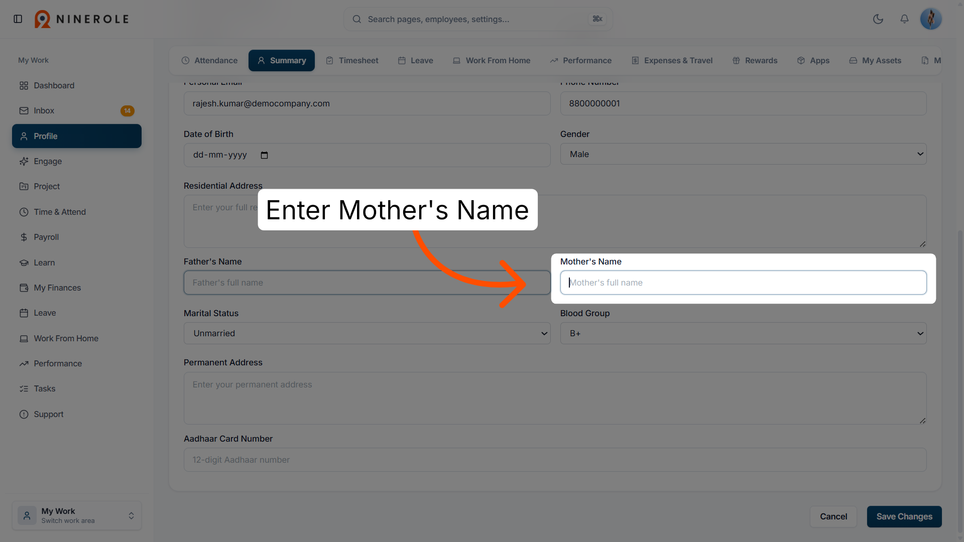Enter Mother's Name