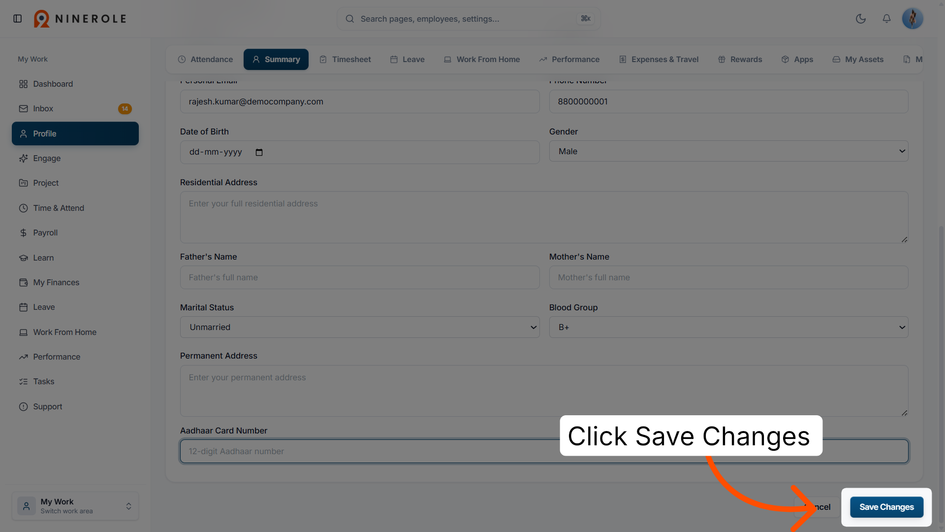 Save Profile Changes