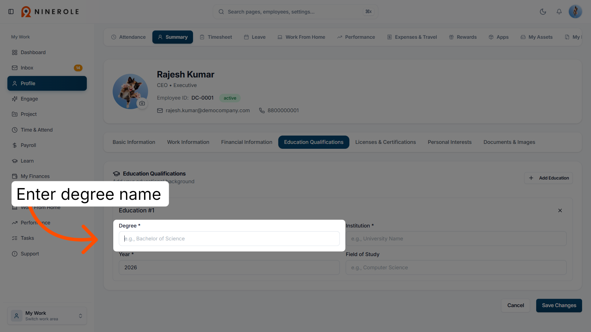 Enter Degree Name