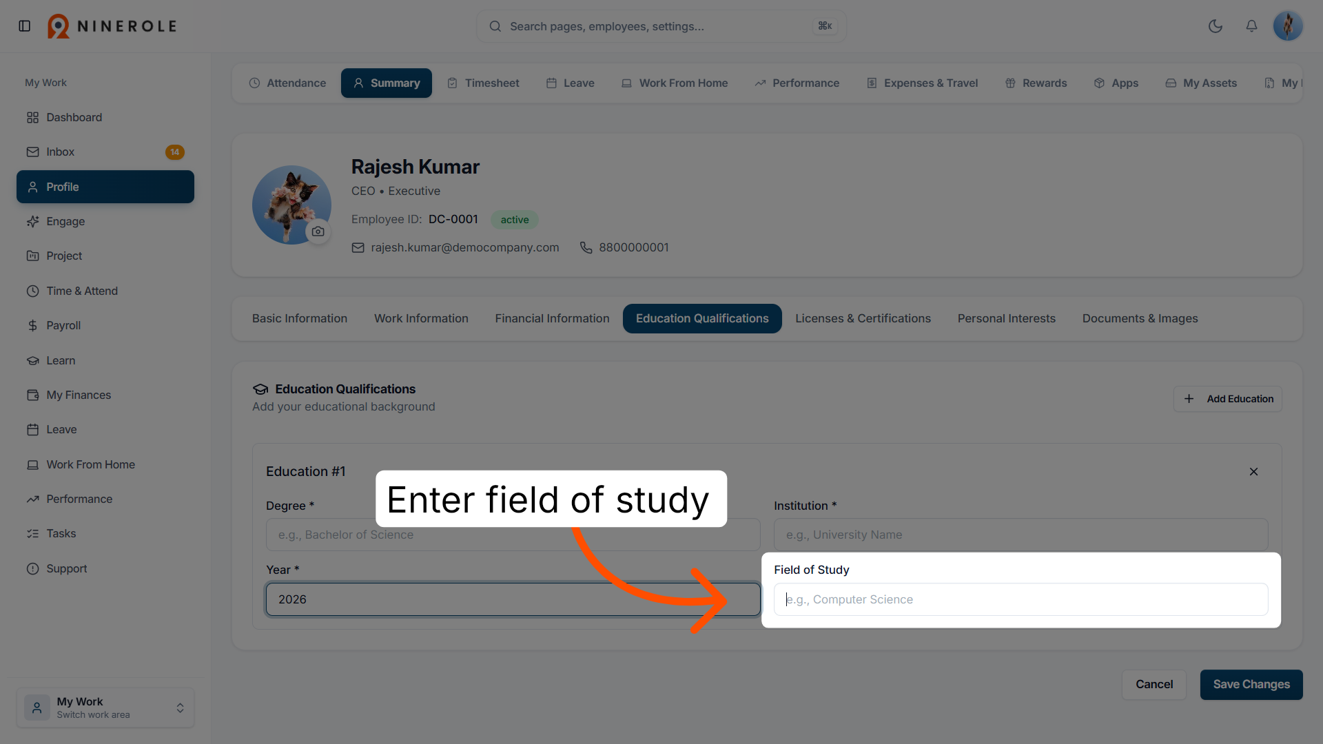 Enter Field of Study