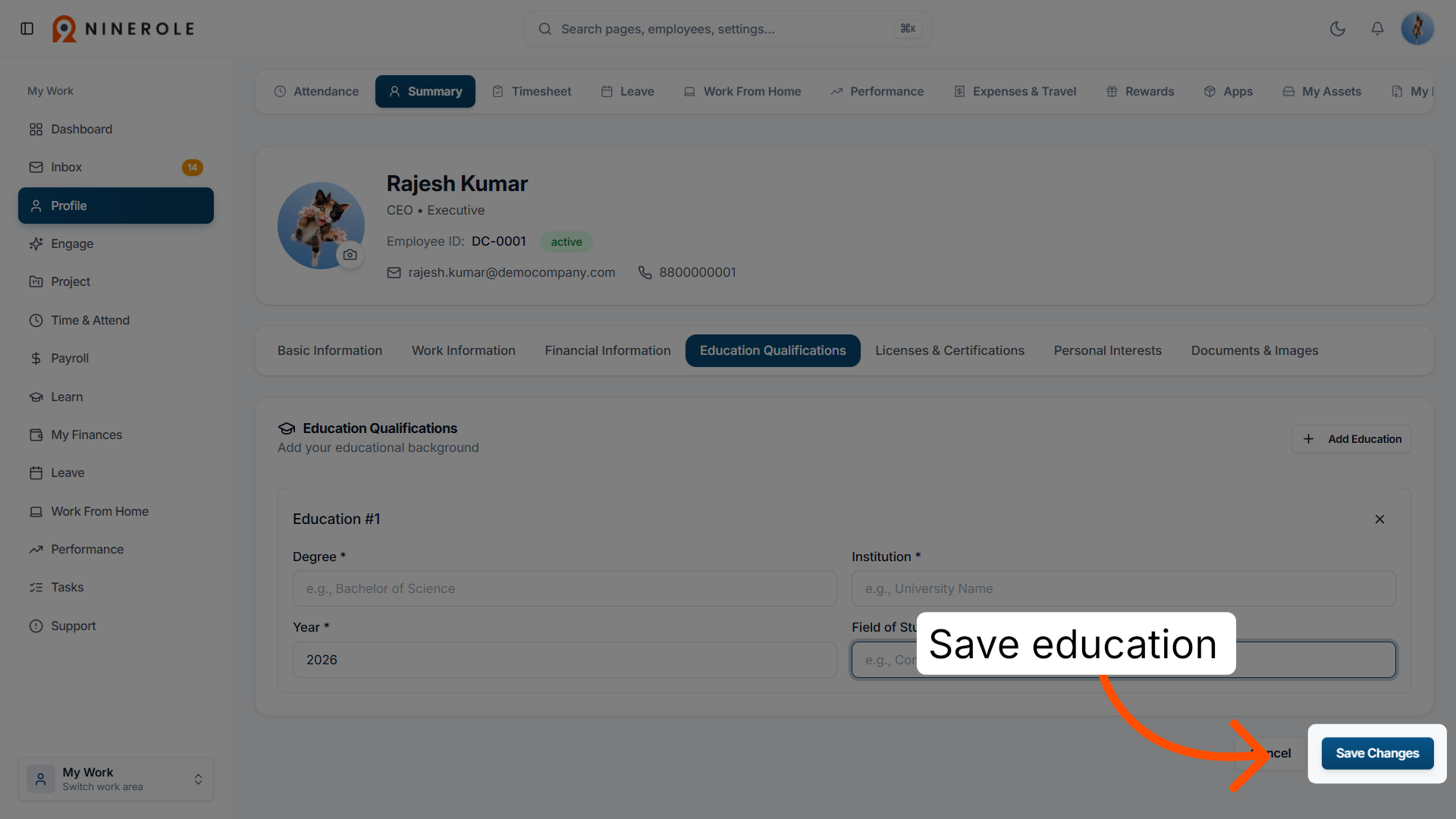 Save Education Details