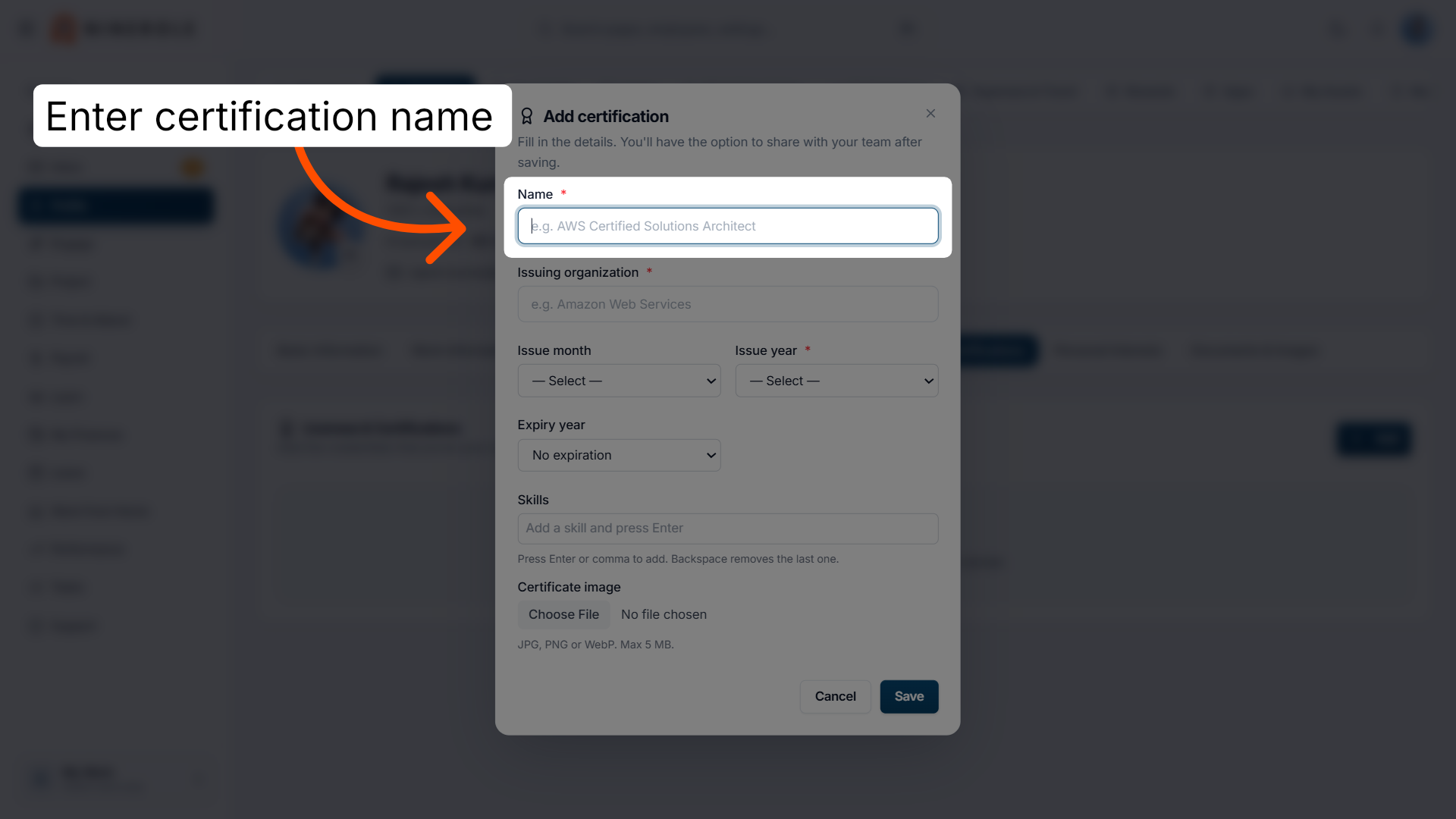 Enter Certification Name