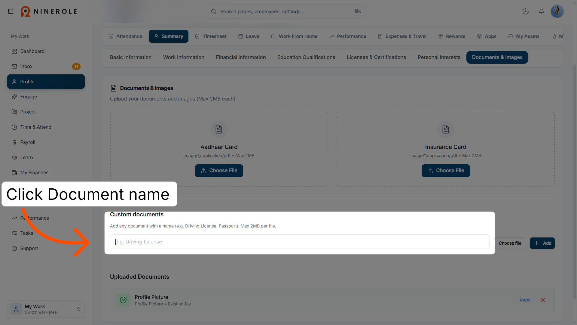Select Document Name