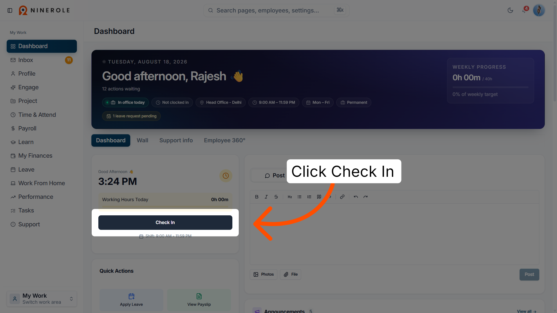 Open Check In Section