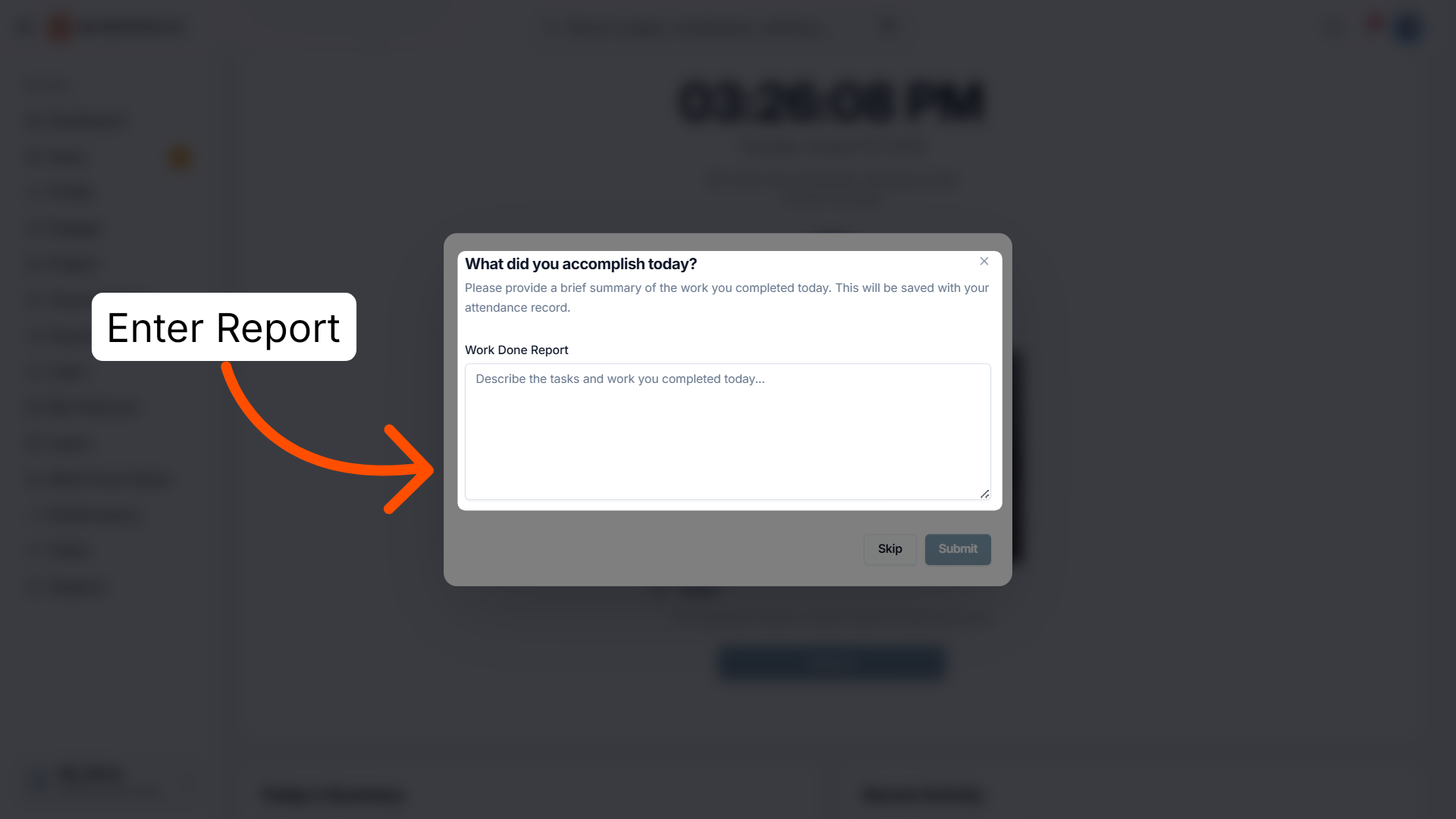 Enter Work Report