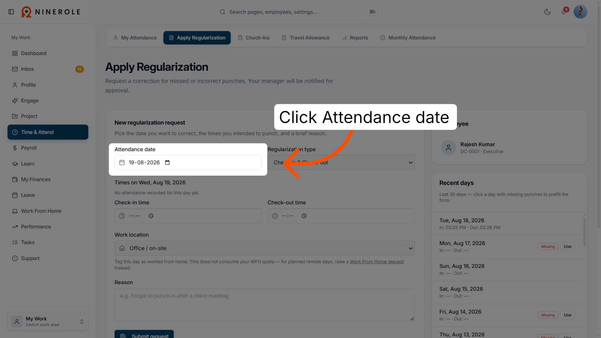 Choose Attendance Date