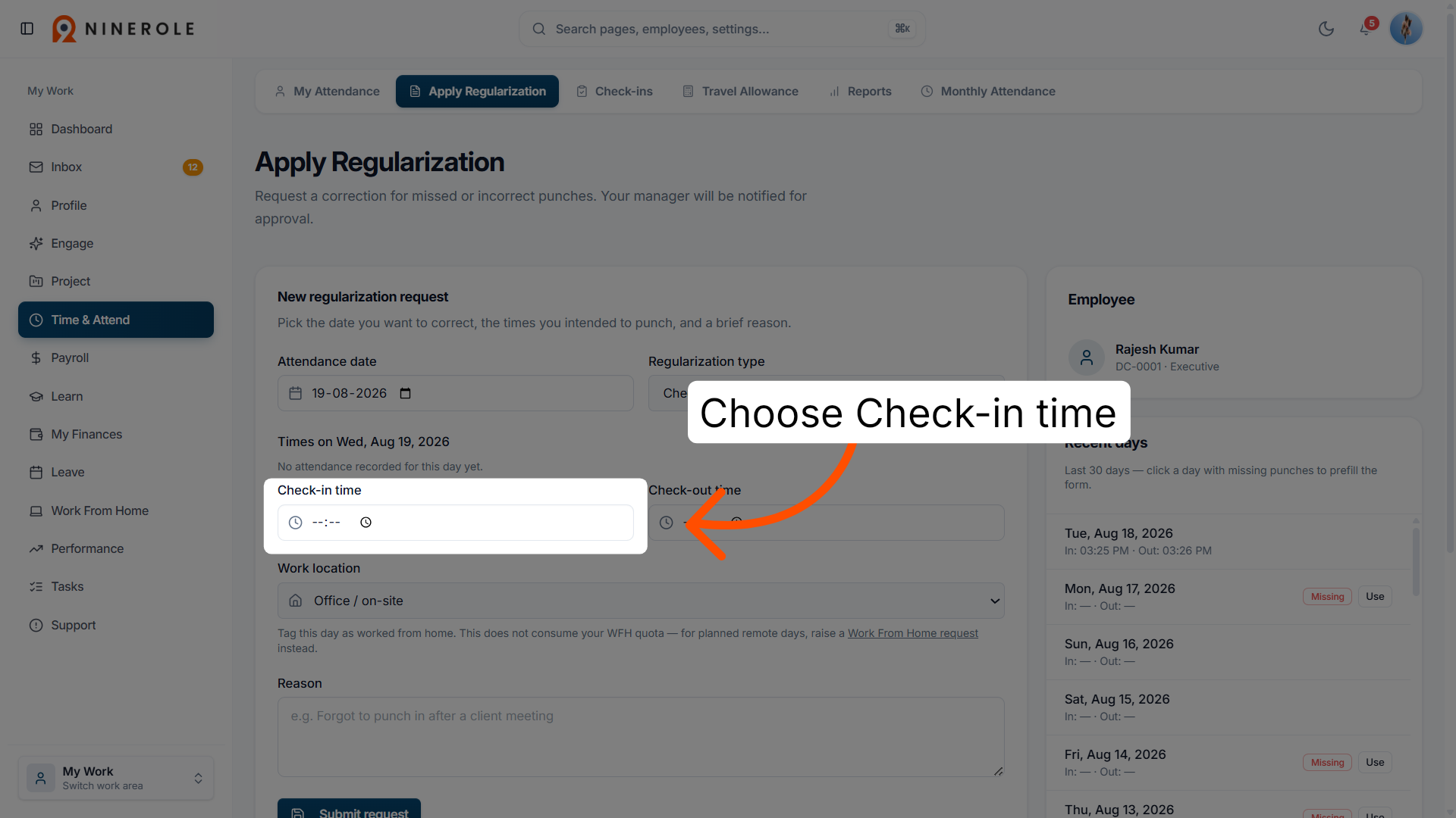 Set Check-in Time