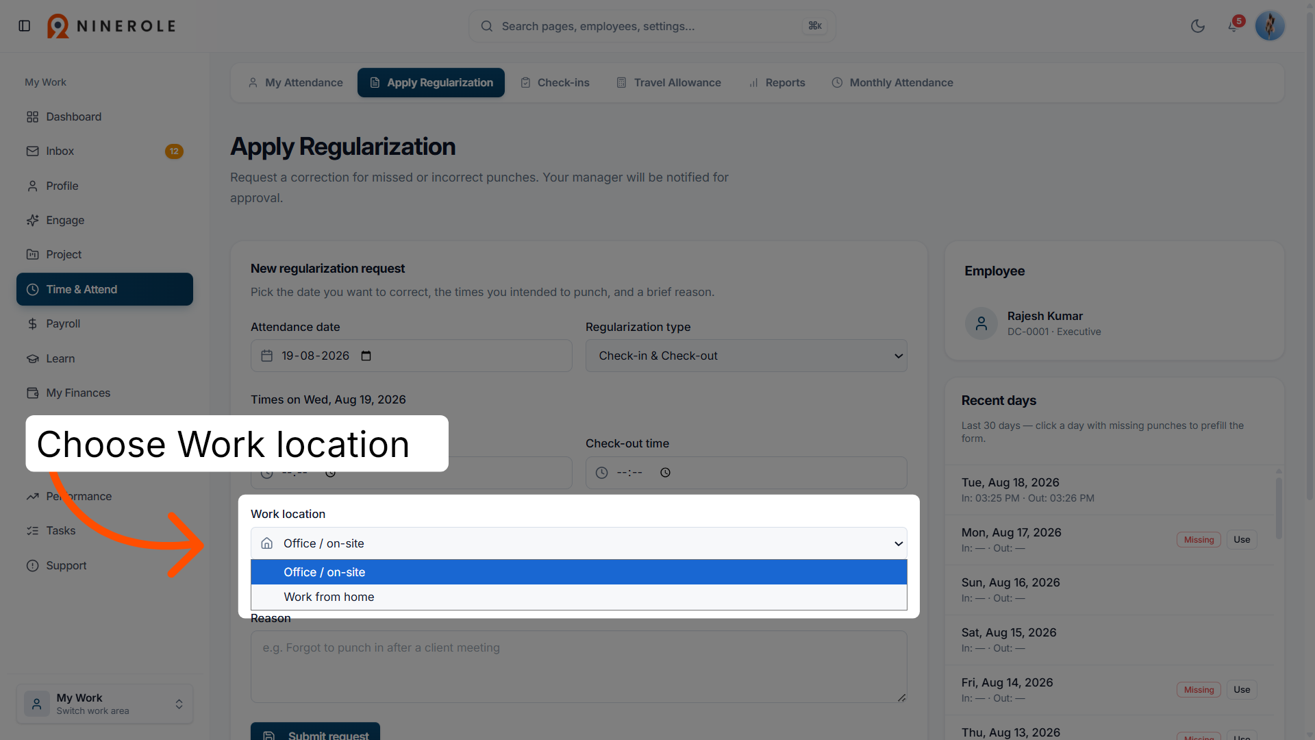Choose Work Location