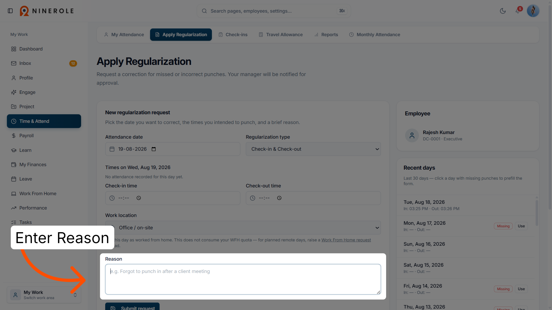 Provide Reason for Request