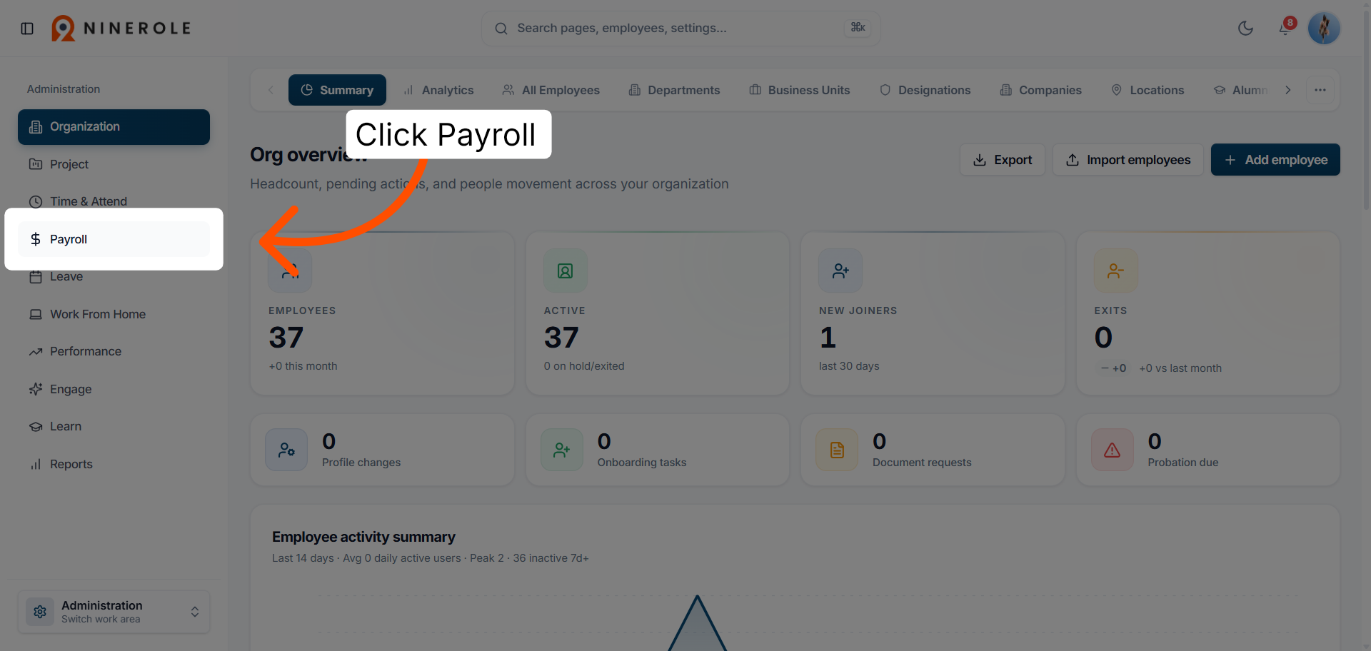 Go to the Payroll module