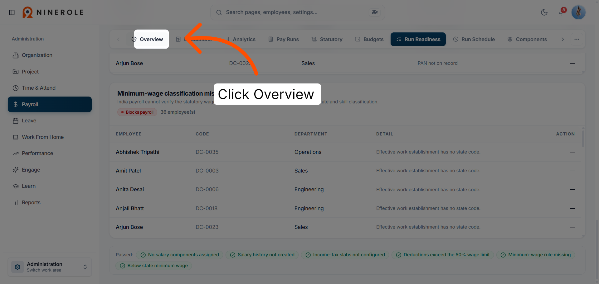 Return to the payroll overview