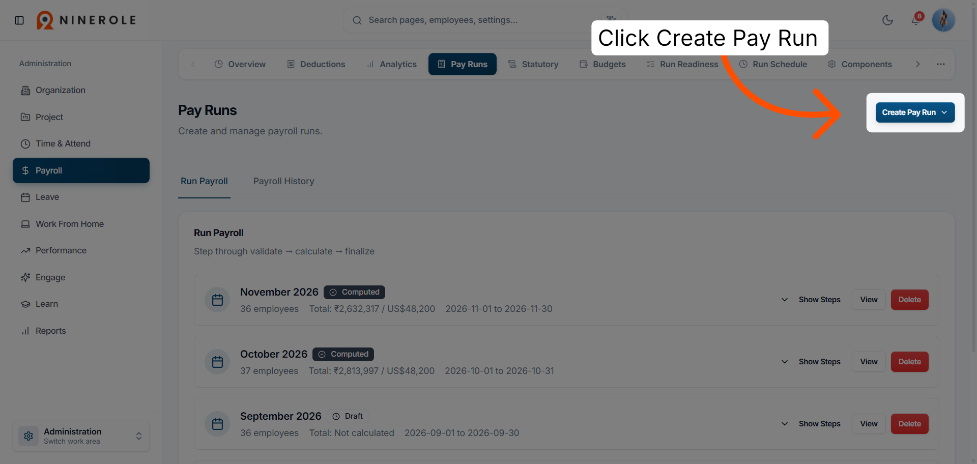 Create a pay run