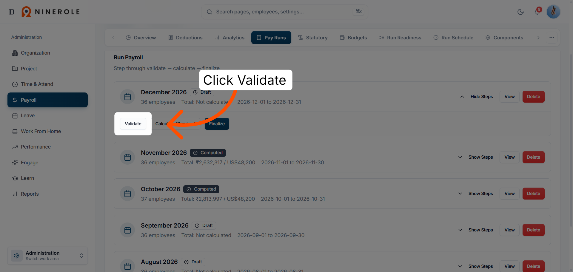 Validate the pay run