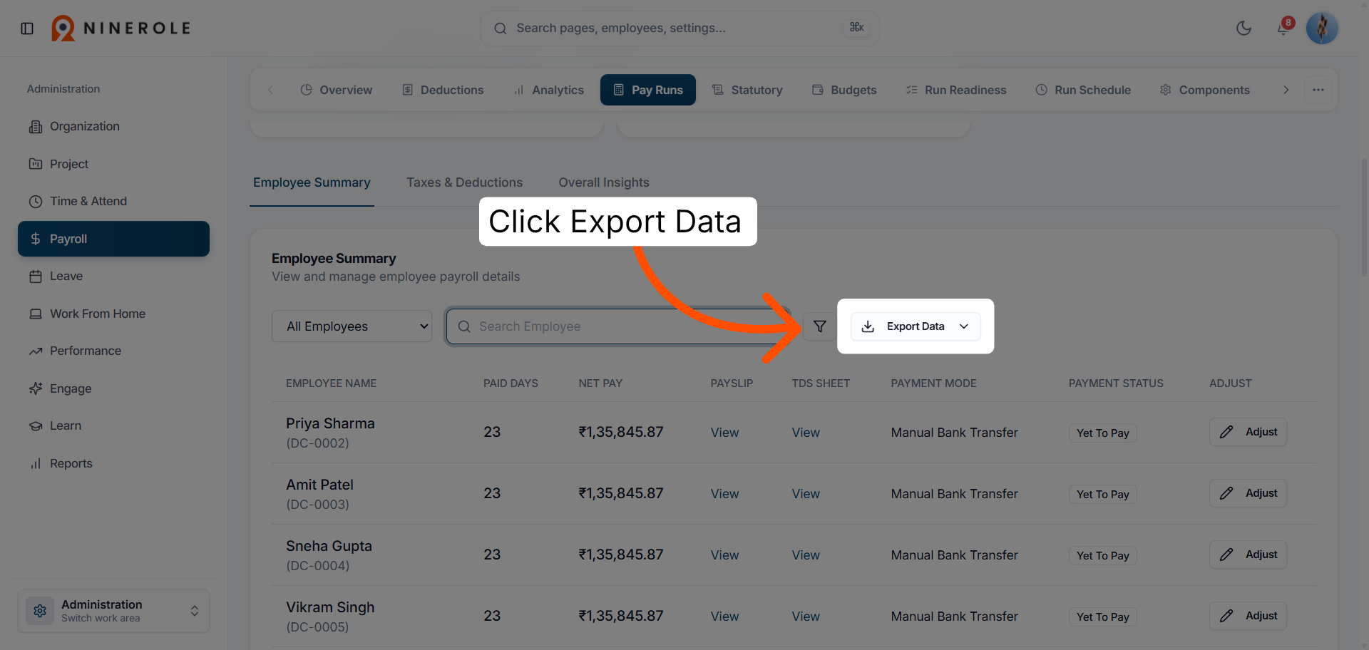 Export the payroll data
