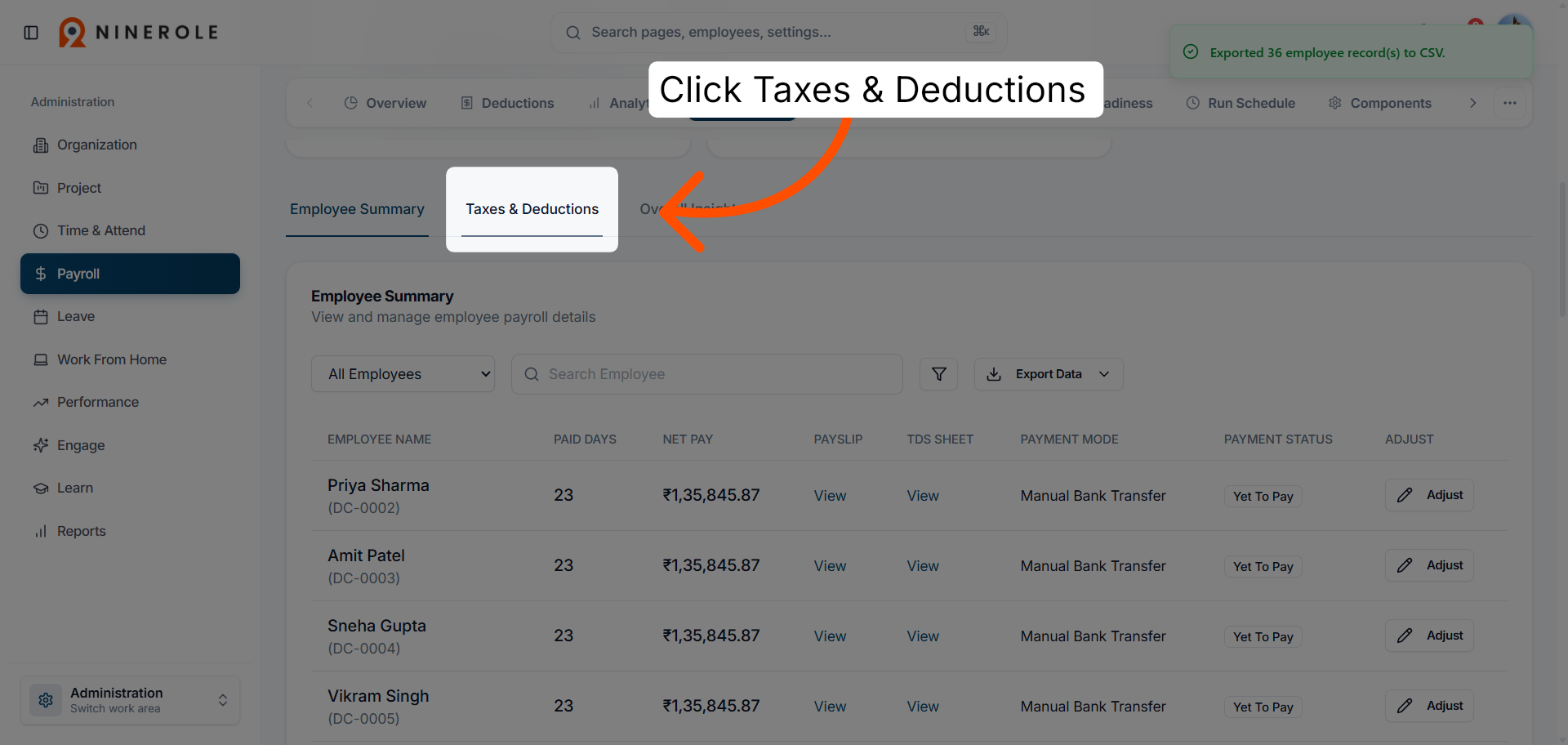 View taxes and deductions
