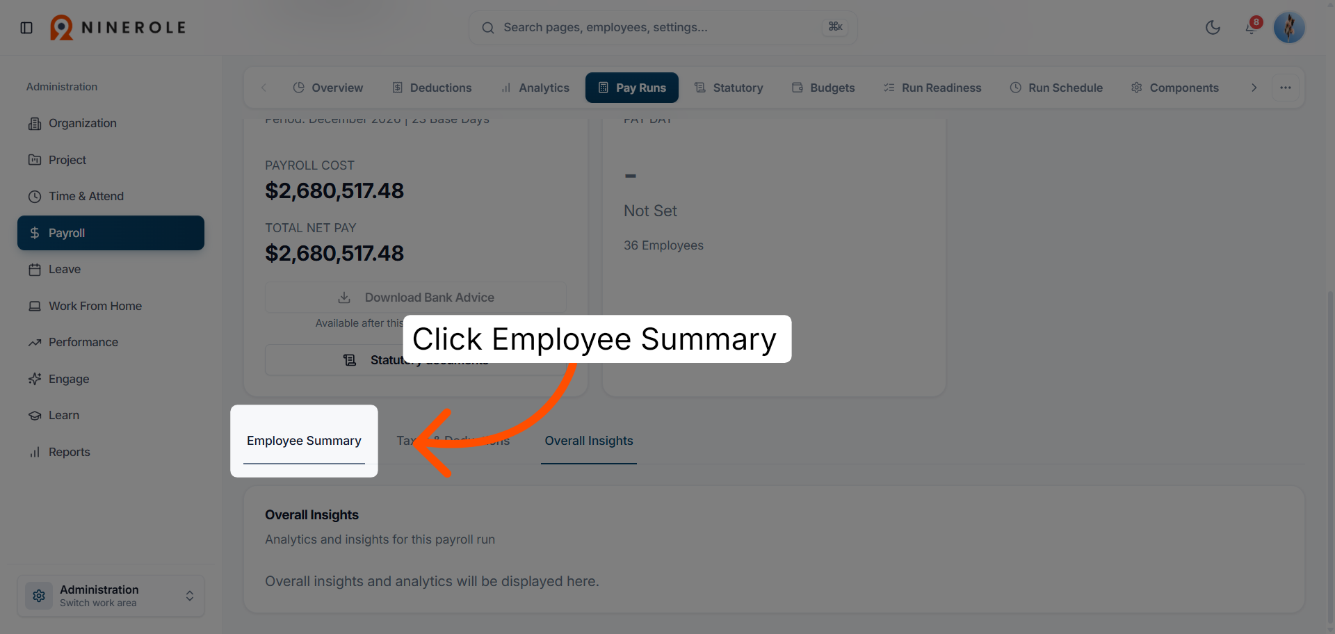 Open the employee summary