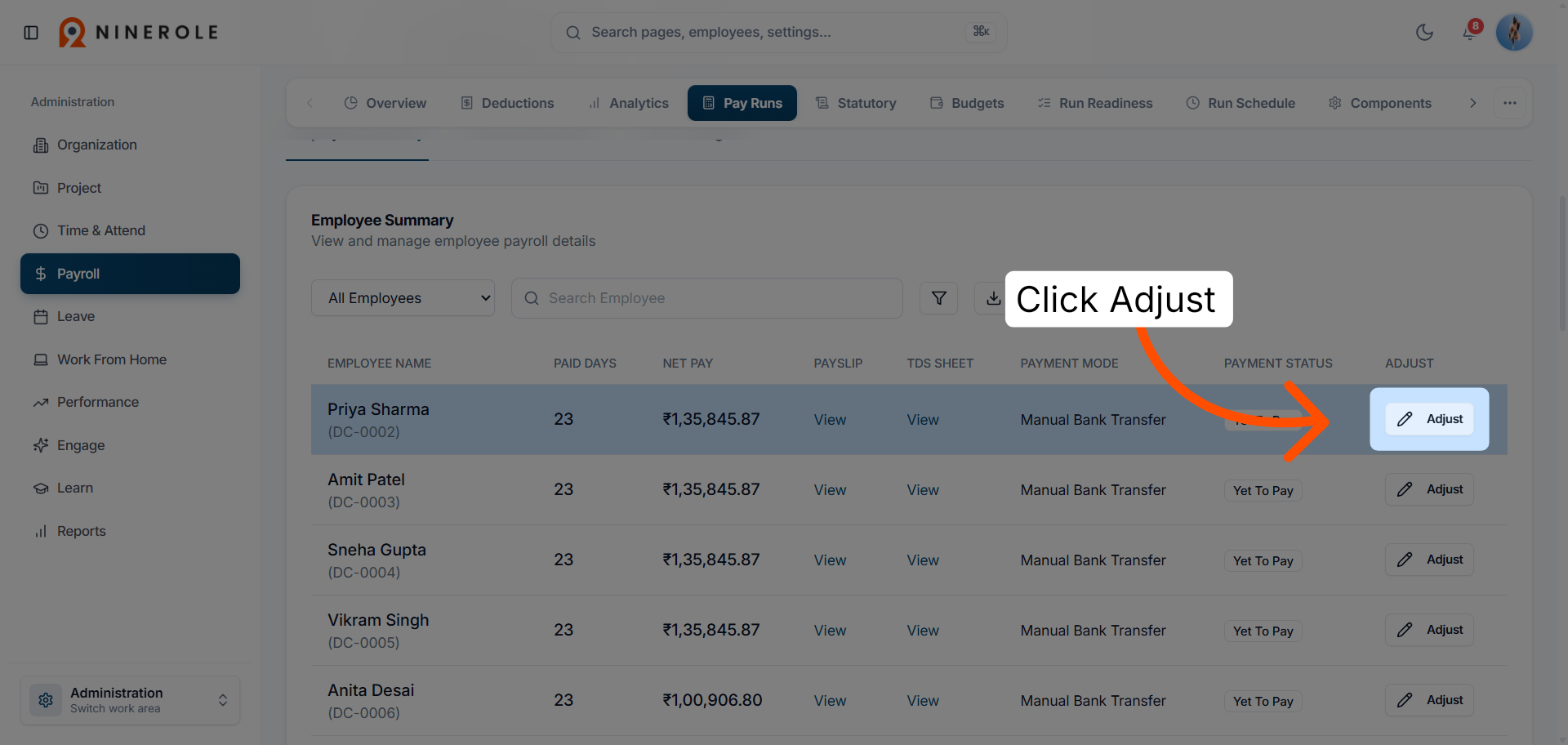 Open the adjustment dialog