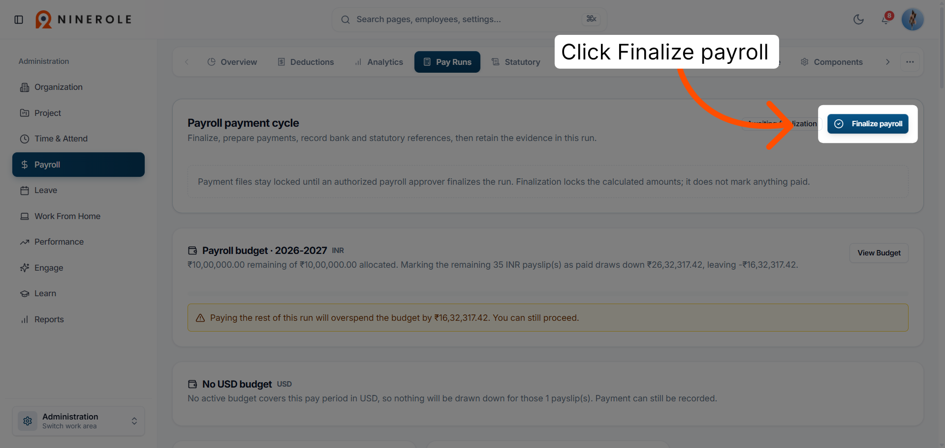 Start payroll finalization