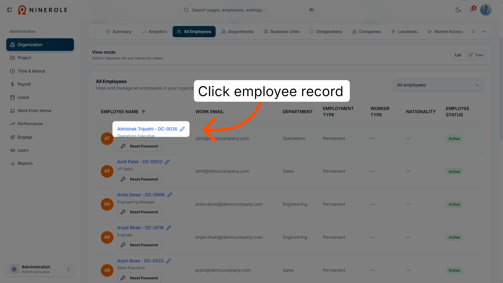 Open the employee record