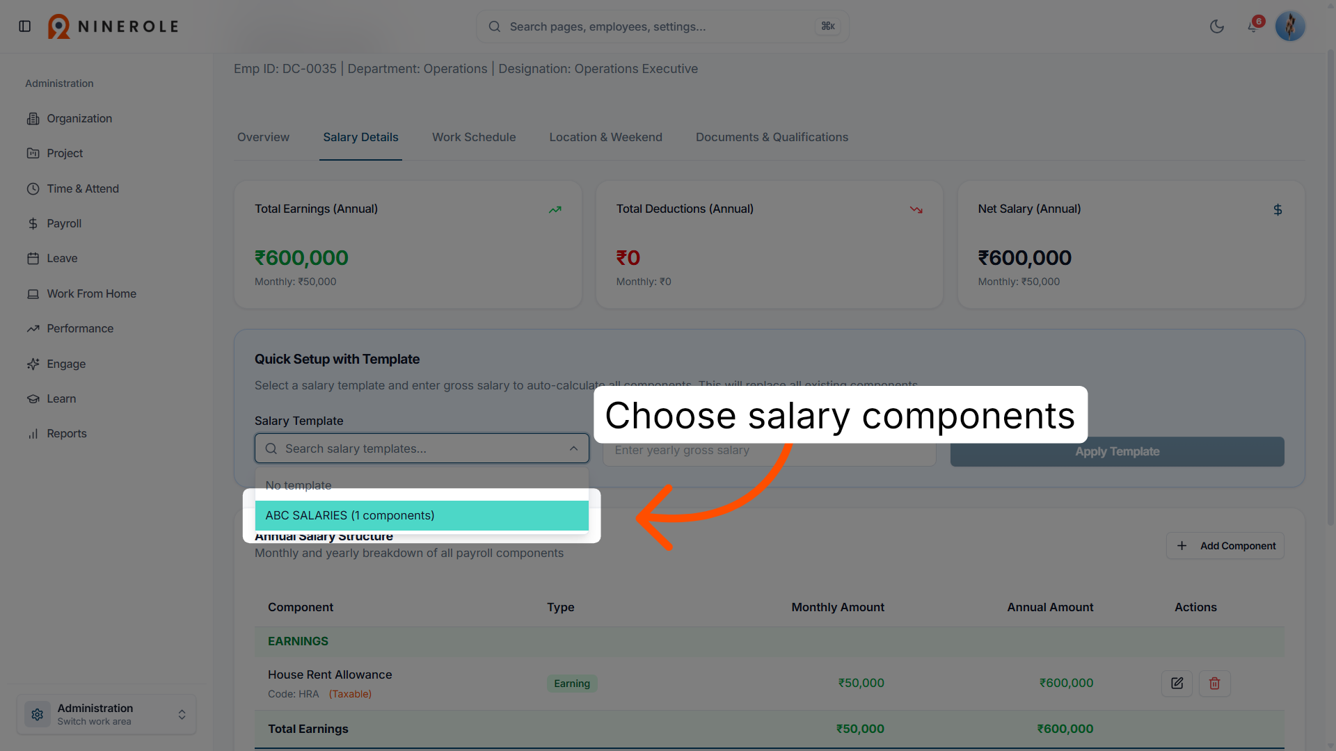 Select the salary components