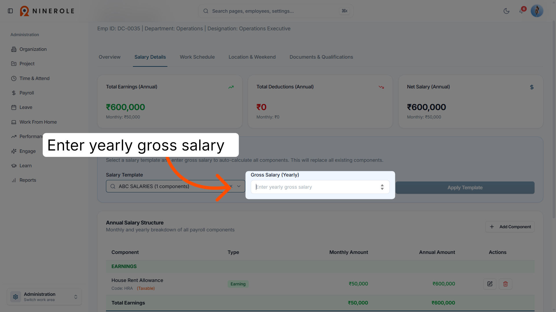 Open the gross salary field