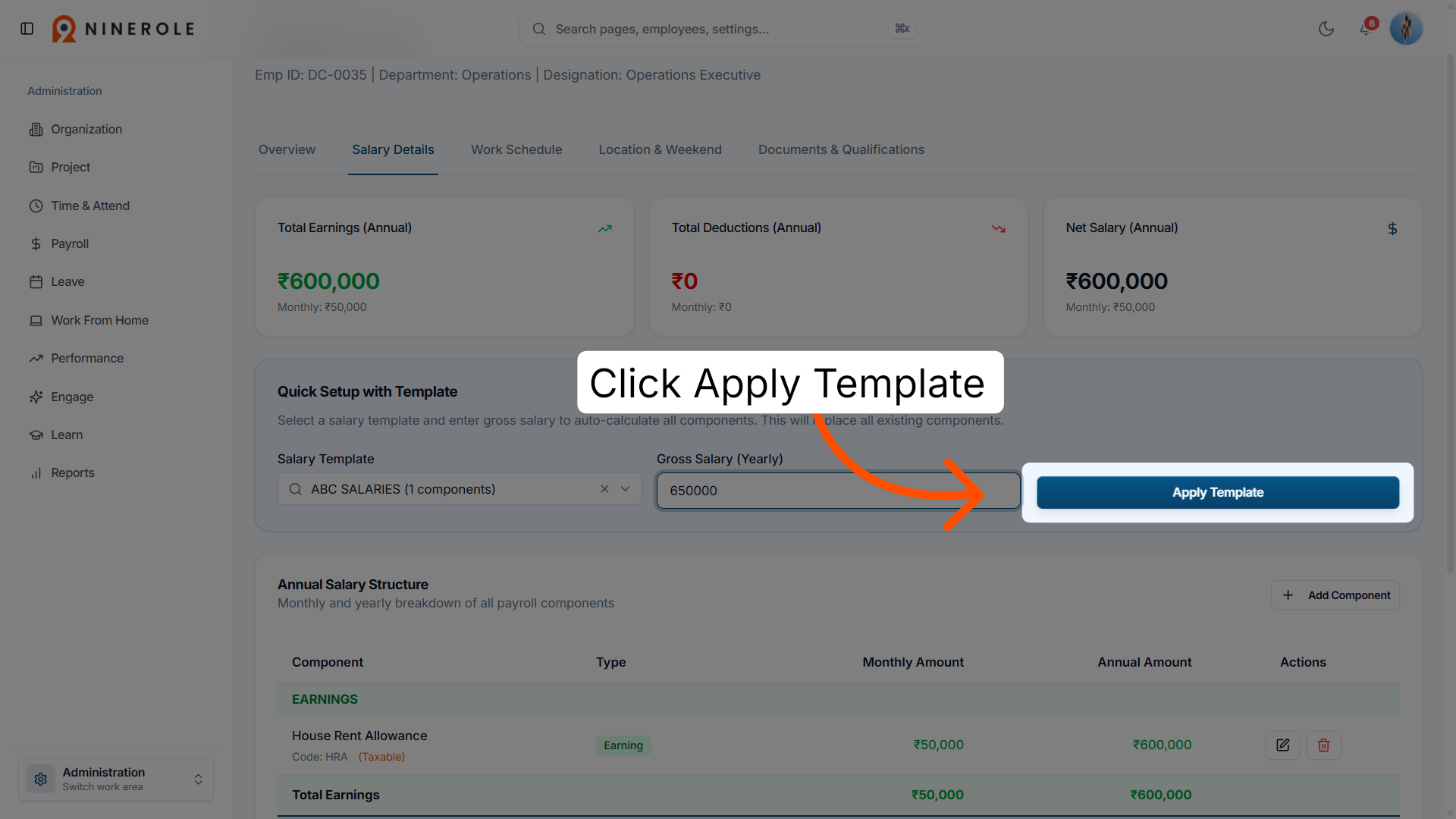 Apply the salary template