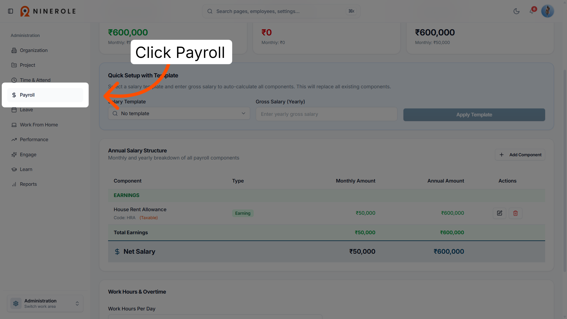 Access the payroll section