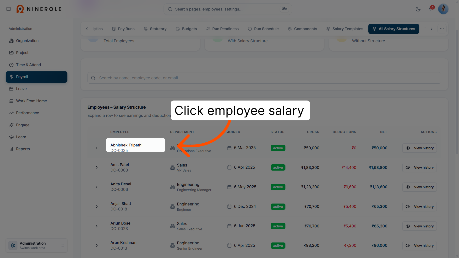 Select the employee's salary structure