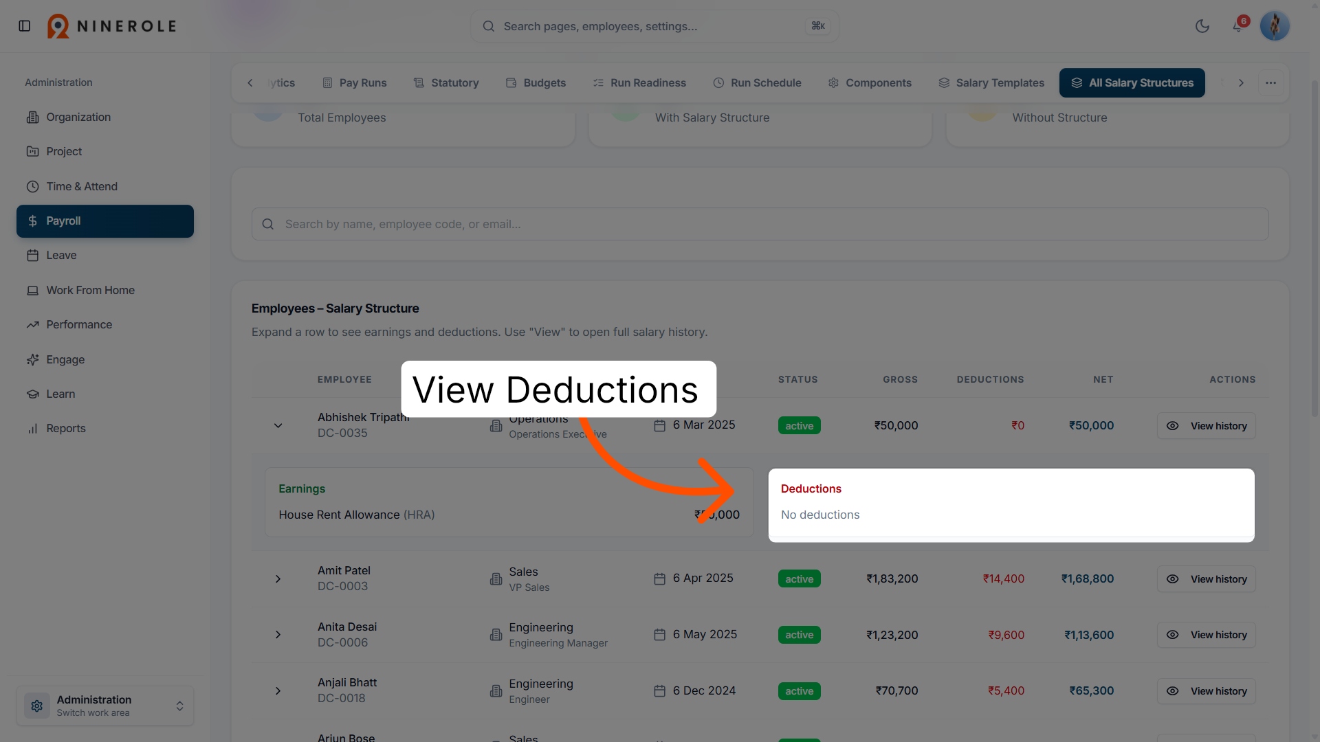 Access the deductions section