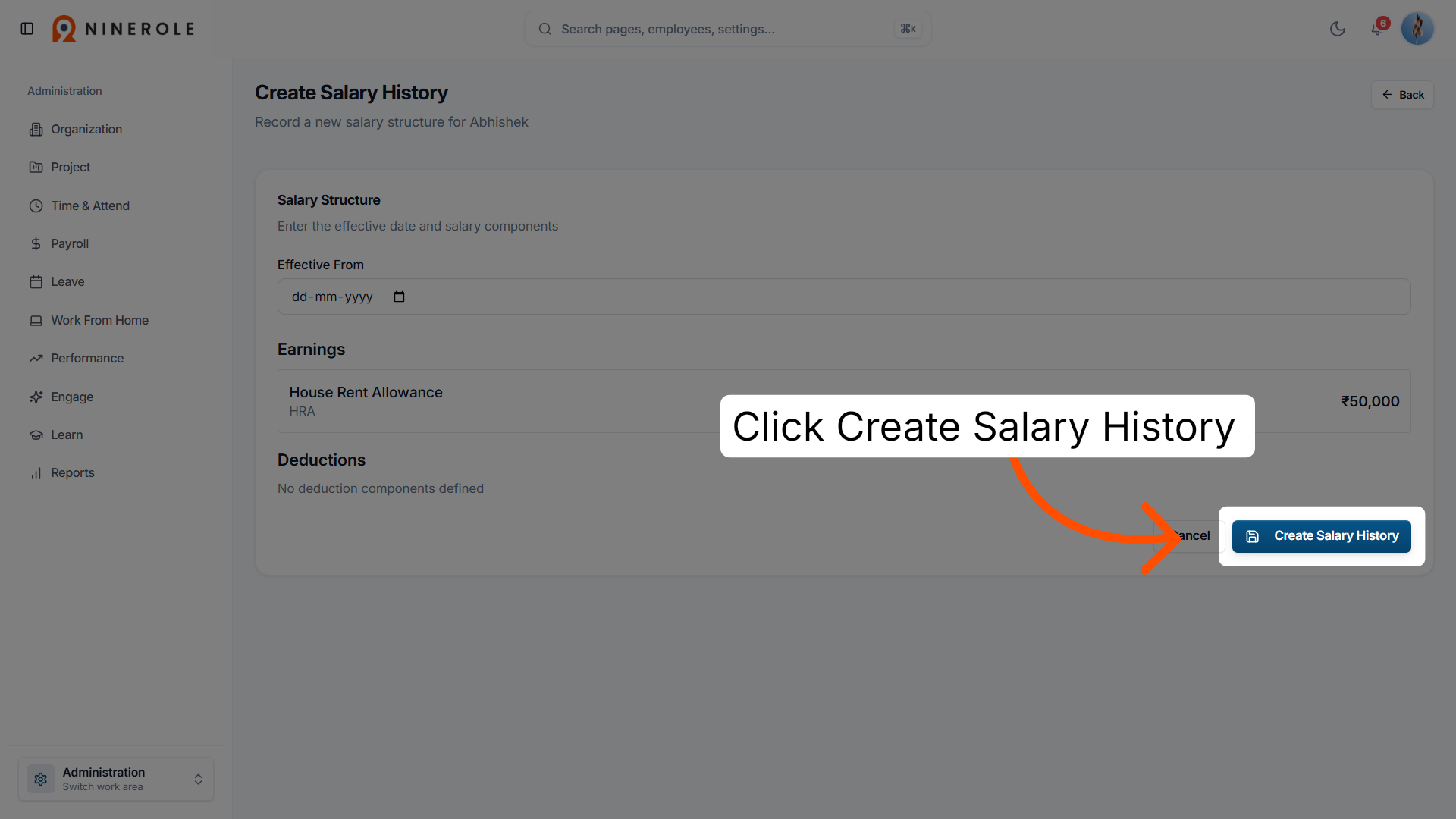 Create the salary history entry