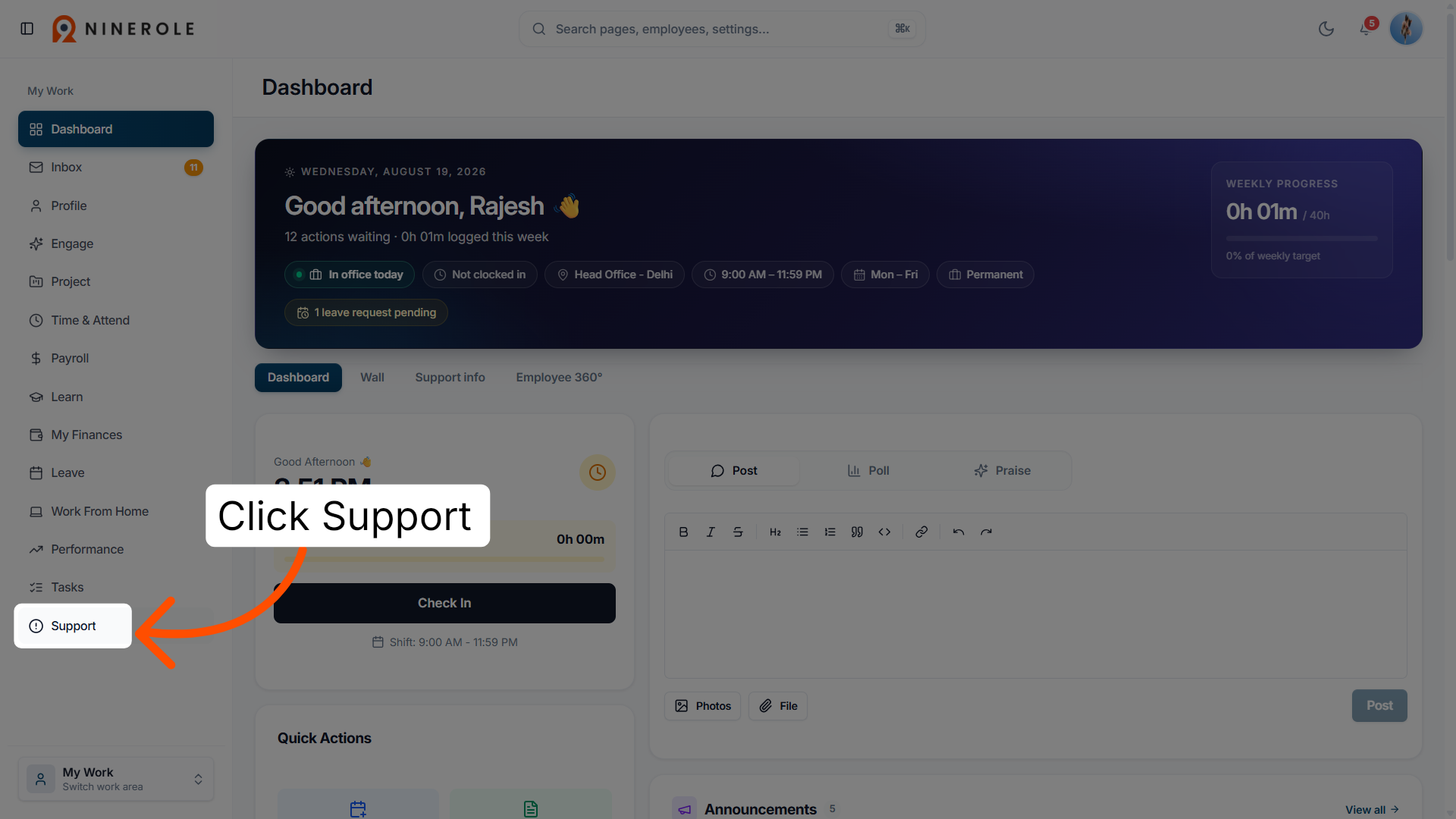 Open Support Section