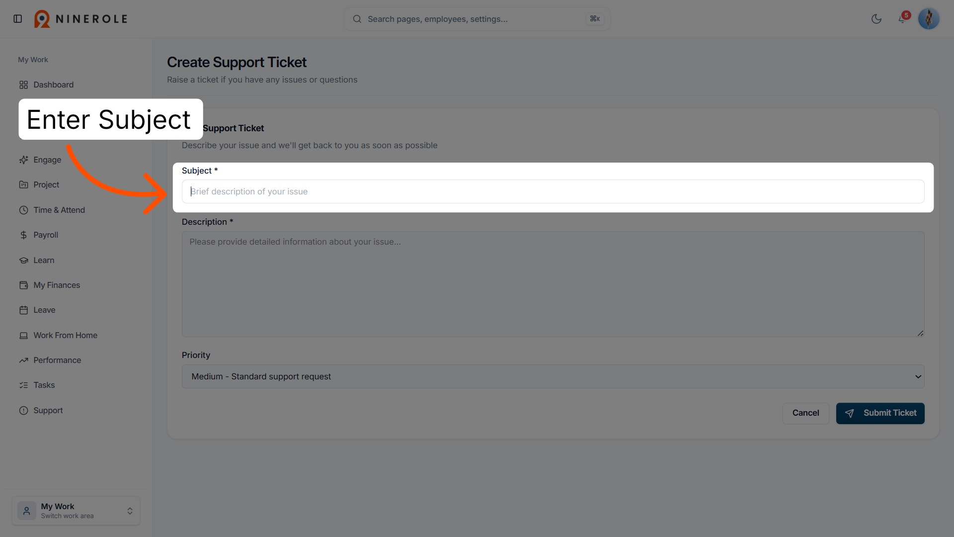 Enter Ticket Subject