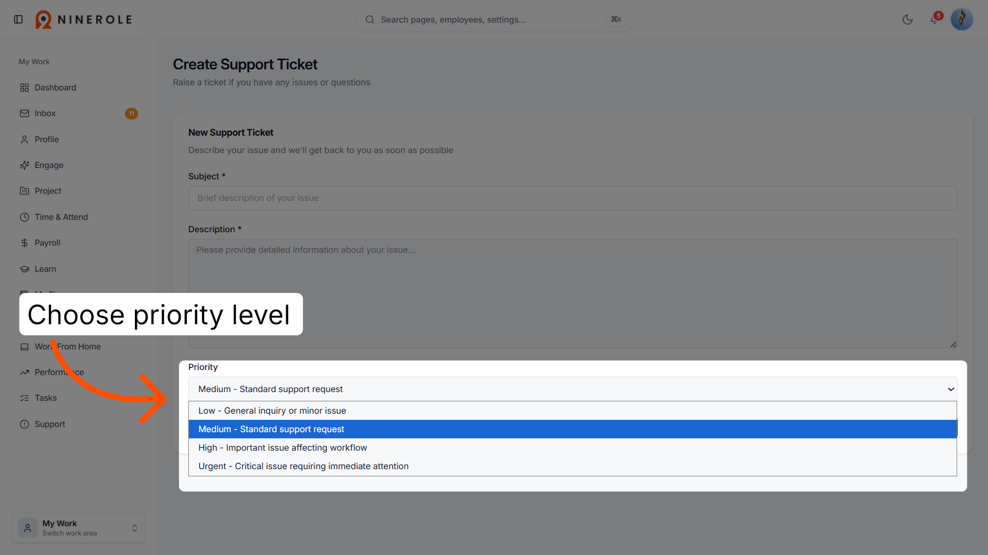 Select Ticket Priority