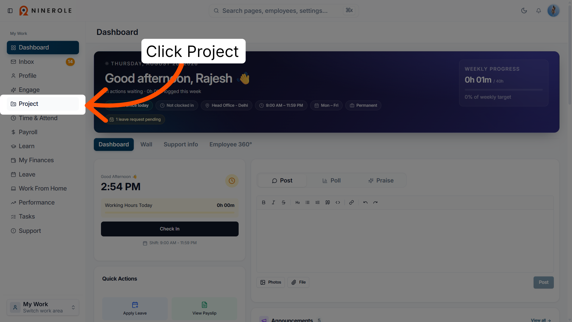 Open Project Section