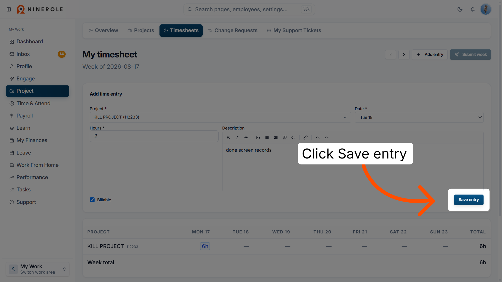 Save Timesheet Entry