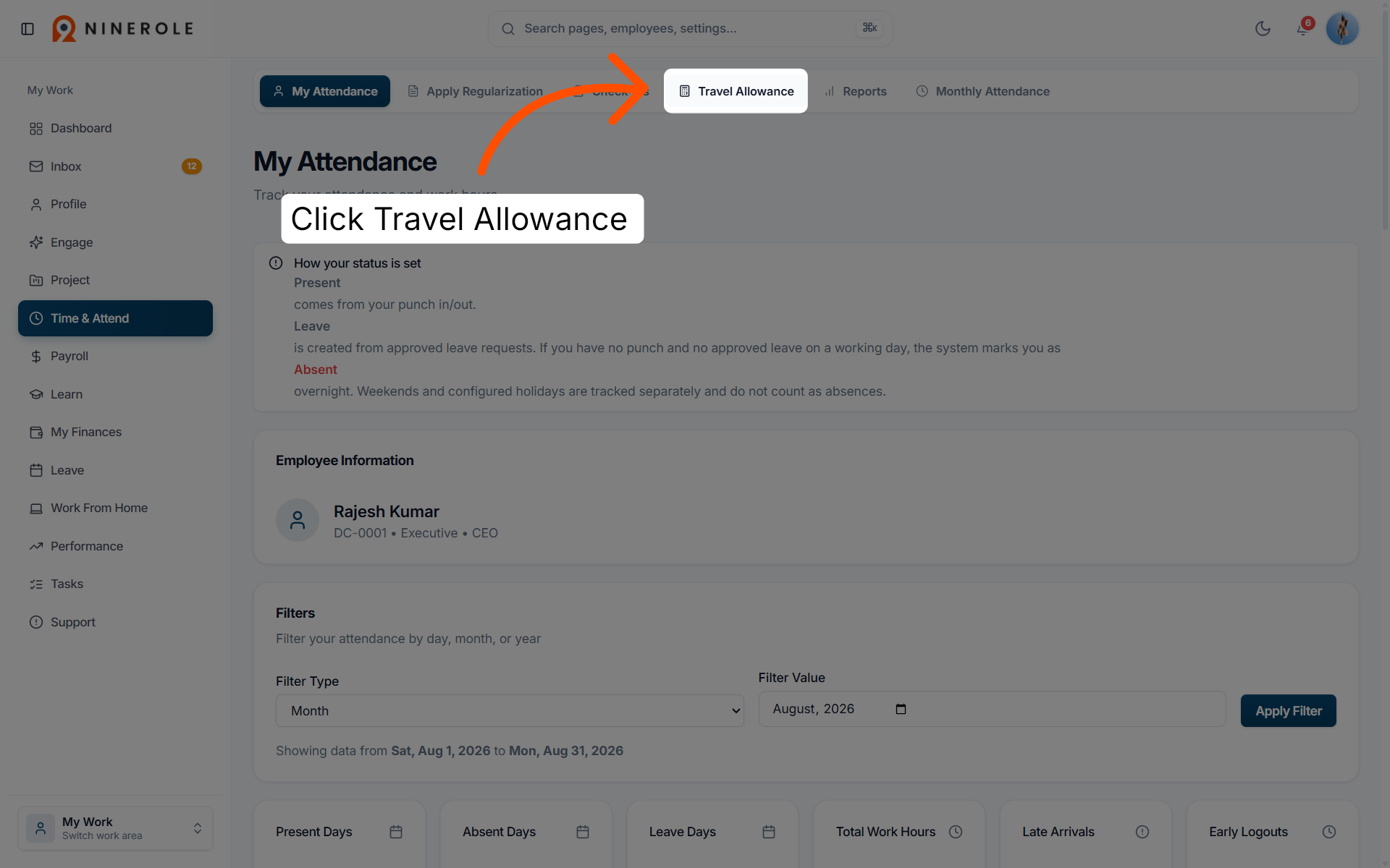 Open Travel Allowance Section
