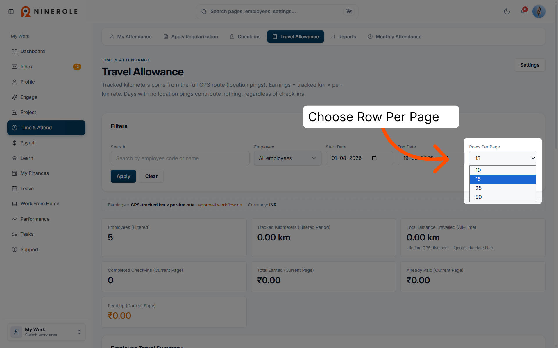 Choose Row Per Page
