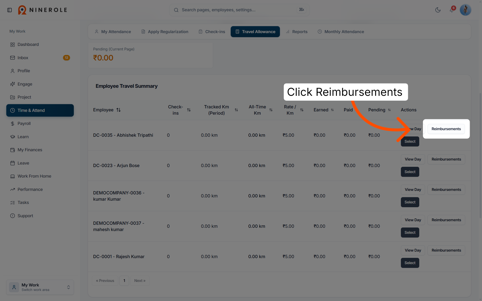 Navigate to Reimbursements