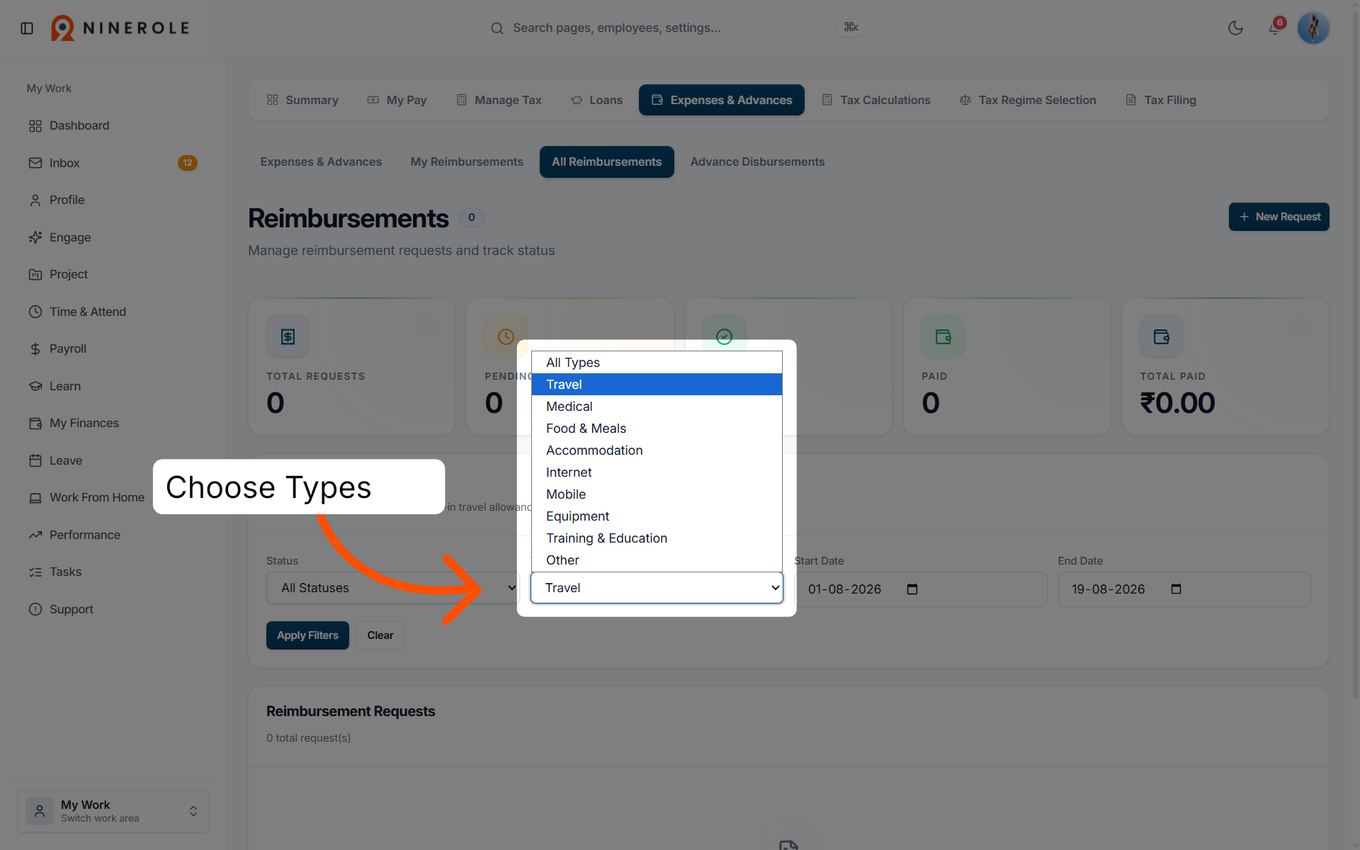 Filter Reimbursement Types