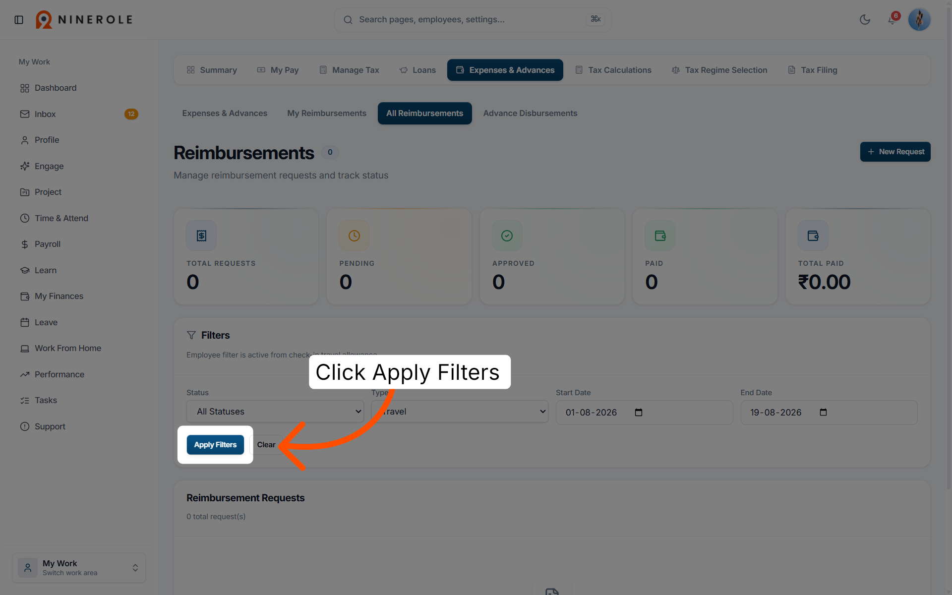 Apply Reimbursement Filters