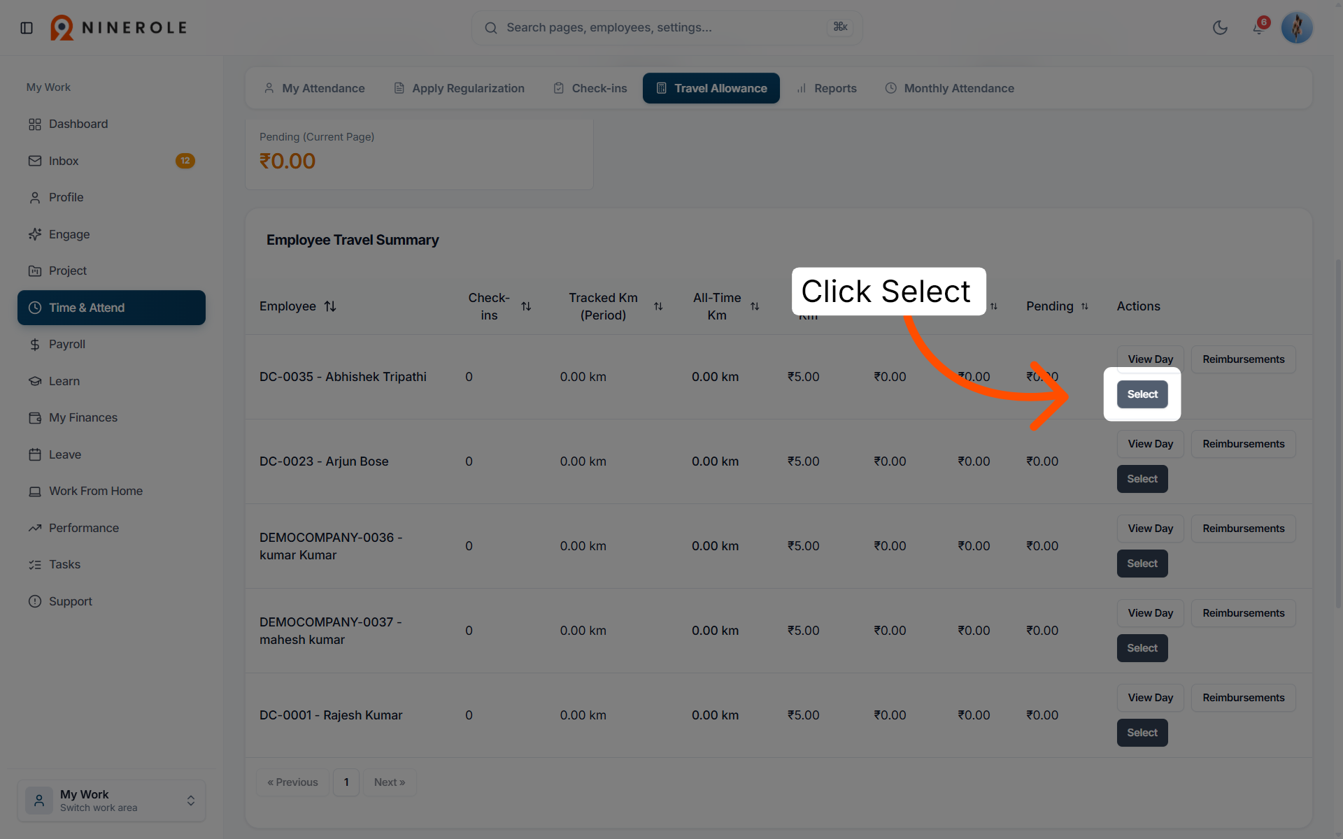 Select Reimbursement Entry
