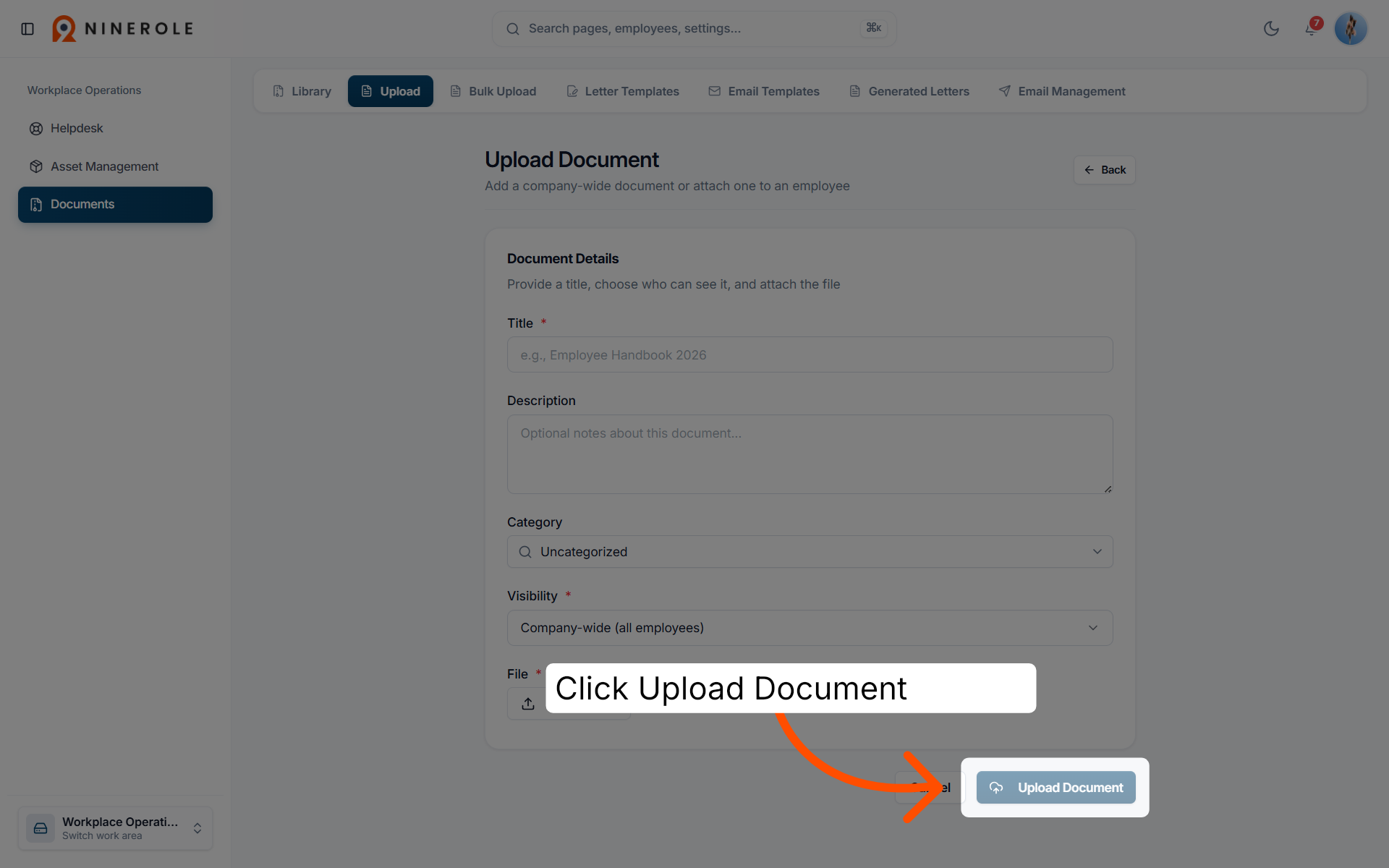 Upload the document